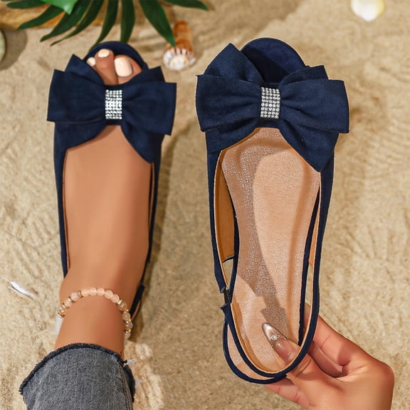 Lenago Round Toe Ballet Flats for Women Comfortable Faux Suede Ballet Flat Cute Pointed Toe Dress shoes Plus Size Summer Vacation Office Navy US7