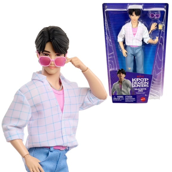 KPop Demon Hunters Saja Boys Jinu Fashion Doll in “Soda Pop” Look with Themed Movie Accessories