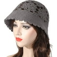 thumbnail image 3 of Sombrero de cubo de verano de punto de ganchillo gris para mujer - Hecho a mano - Patrón floral, 3 of 5