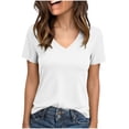 thumbnail image 2 of hoksml Women's V-Neck Short Sleeve T-Shirt Casual Flowy Curved Hem Tops for Everyday Wear, 2 of 8
