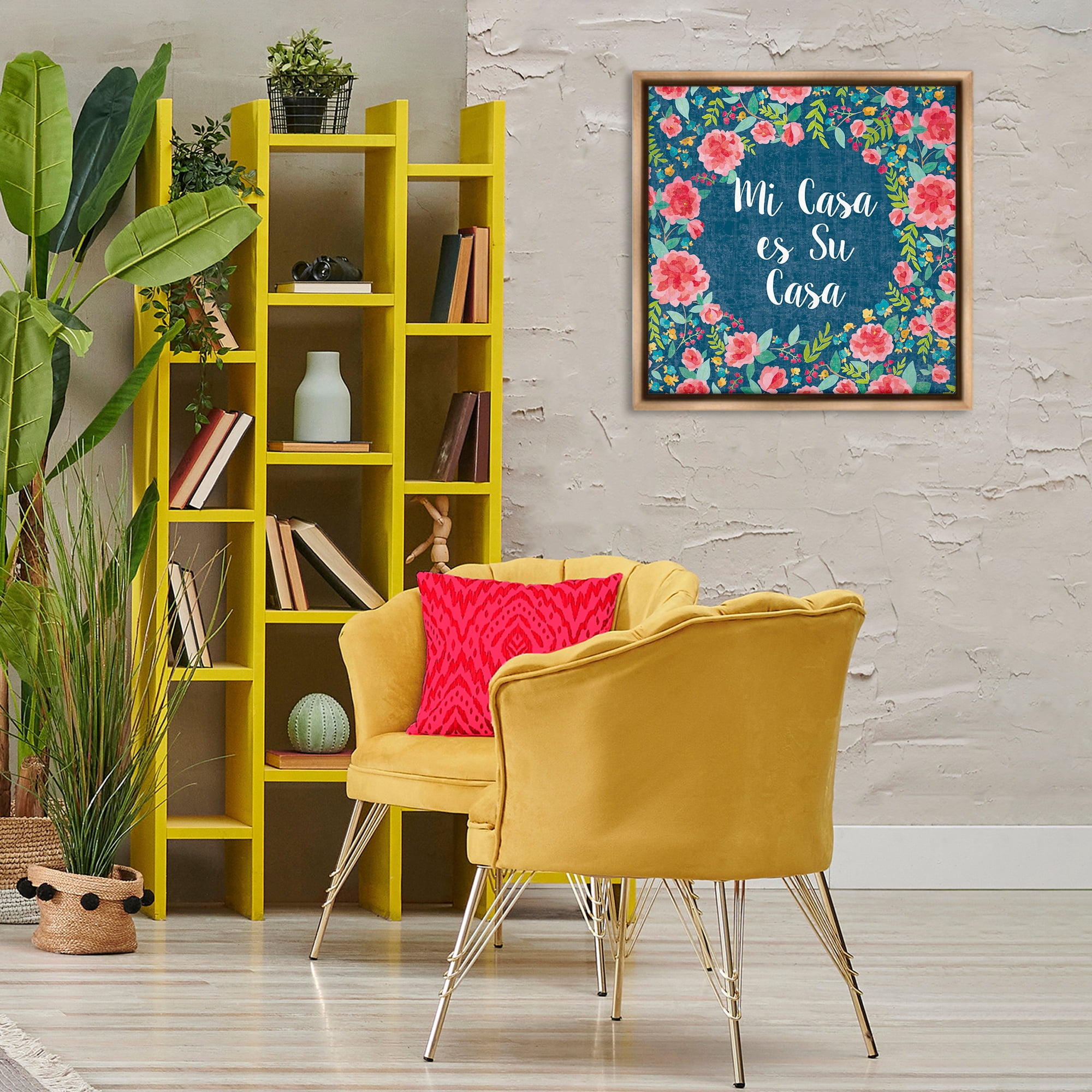 Stupell Industries Su Casa Flores Rosas Inspirational Quotes & Sayings Painting Brown Floater Framed Art Print Wall Art, 25 x 25