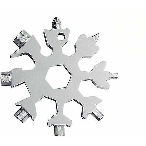 Herramienta de llave de copo de nieve plateada, herramienta de llave de copo de nieve multifuncional Acero octogonal Hexagonal portátil 18 en 1 Mini llave universal