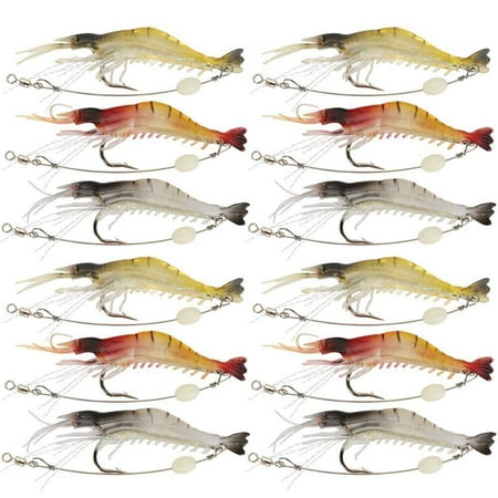 12PCS Soft Shrimp Lures Fishing Saltwater Luminous Shrimp Bait Set Fishing Lures
