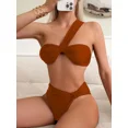 thumbnail image 1 of Conjunto de bikini con hombro descubierto para mujer, traje de baño de dos piezas con realce, cintura alta, color negro, 2024, 1 of 5