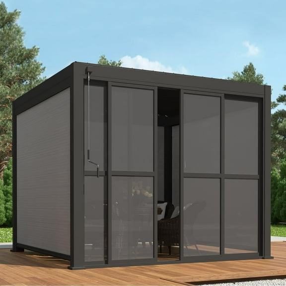 Mirador 111S Outdoor Pergola Aluminum Sliding PC Door w/Handle 10' Side, 4 Panels, Dark Grey(Not Pergola)