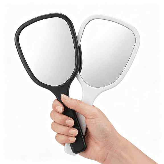 XIBUFE 2 Pcs Small Handheld Mirror with Handle,Portable Travel Vanity Mirror,Lightweight Single-Sided Hand Mirrors with Handle for Men and Women,Black and White Makeup Accessories for Purses