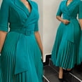 thumbnail image 2 of AURA Women’s Pleated Midi Dress Suit Collar High Waist Three Quarter Sleeve Solid Color S XXXL, 2 of 7