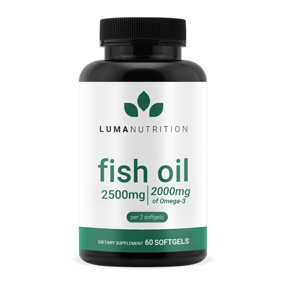 Luma Nutrition Omega 3 Fish Oil Supplement - Extra Strength 2500mg Per Serving - 2000mg EPA & DHA Per Serving - Brain and Heart Health - 60 Softgels, 30 Servings