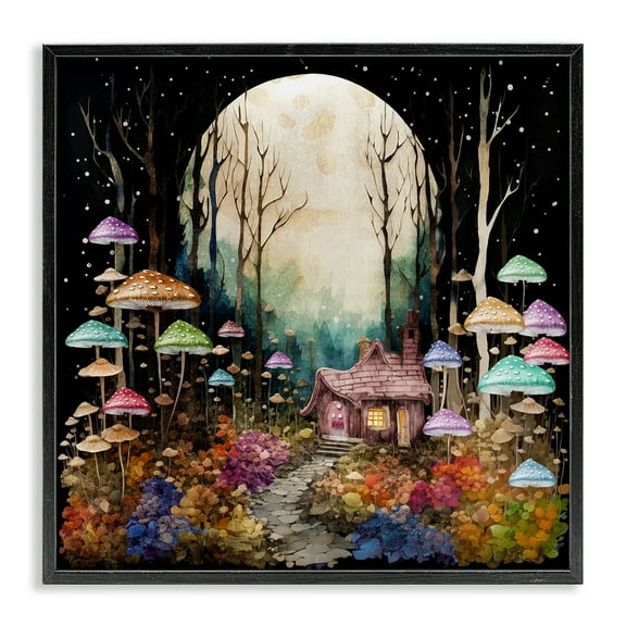 Stupell Industries Quirky Mushroom Forest Landscape & Nature Painting Black Framed Art Print Wall Art, 12 x 12