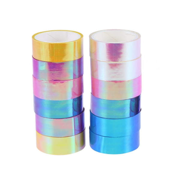 KAKOWELY 12 Rolls Rainbow Film Tape Waterproof Adhesive DIY Scrapbook Tape Decorative Sticky Paper Tapes(White+Pink+Blue+Yellow+Rosy+Purple, 2pcs for Each Color),196.85X"X0.57"X0.01"