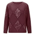 thumbnail image 4 of Sweater For Women Fall Hollow Glitter Sequin Knitted Long Sleeve Crewneck Warm Sweaters Wine, 4 of 4