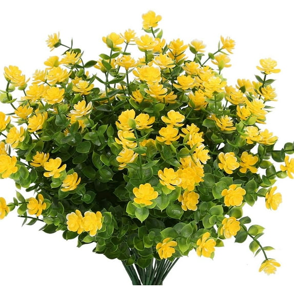 Sinhoon 12PCS Artificial Flowers, Fake Artificial Greenery UV Resistant No Fade Faux Plastic Plants for Wedding Indoor Outdoor Home Garden Office Table Vase (Yellow)