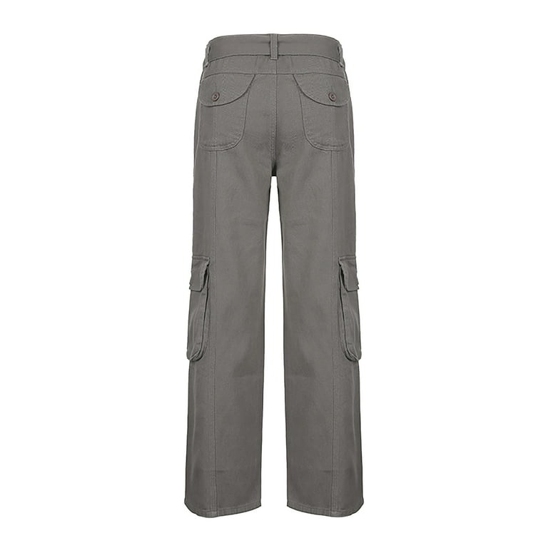 haxmnou women fashion vintage low waist pants waistband chic harajuku  straight denim pants cute trousers grey s