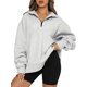 thumbnail image 1 of Txlixc Suéter con cremallera de un cuarto para mujer Color sólido Suéter suelto de manga larga de ocio Fall Street Txlixc  moda, 1 of 6