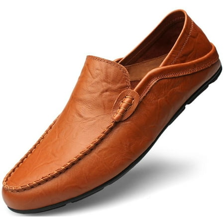 

Go Tour Men s Premium Genuine Hand-made Leather Casual Slip on Loafers Breathable Driving Shoes Fashion Slipper A Brown 7/39