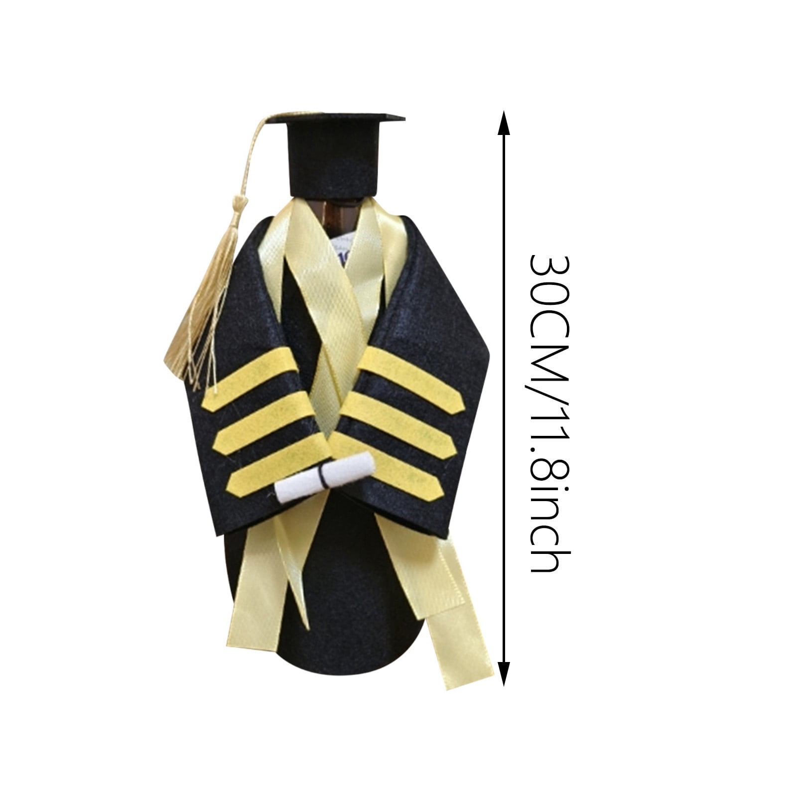 6-Pack Graduation Wine Glass Bottle Covers, Black Gown and Yellow Stripe Cap Set for Champagne Bottles, Party Decor