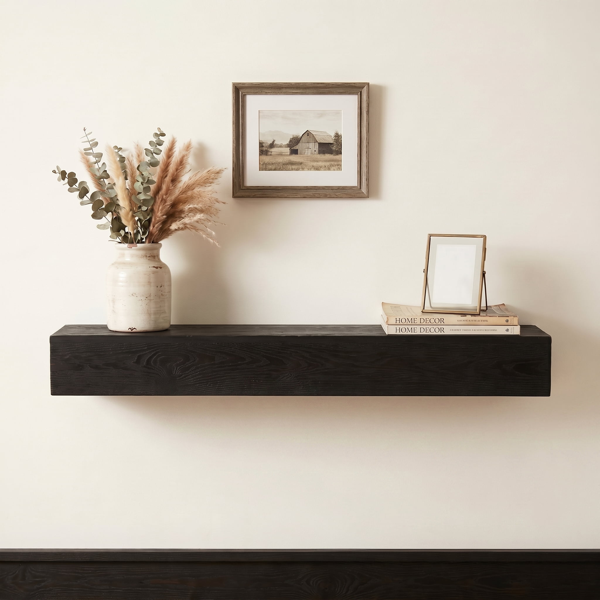 48" Fireplace Mantel Shelf,Solid Pine Wood Wall Mounted,Rustic Farmhouse Floating Shelf,Natural Finish for Home Decor,Black01