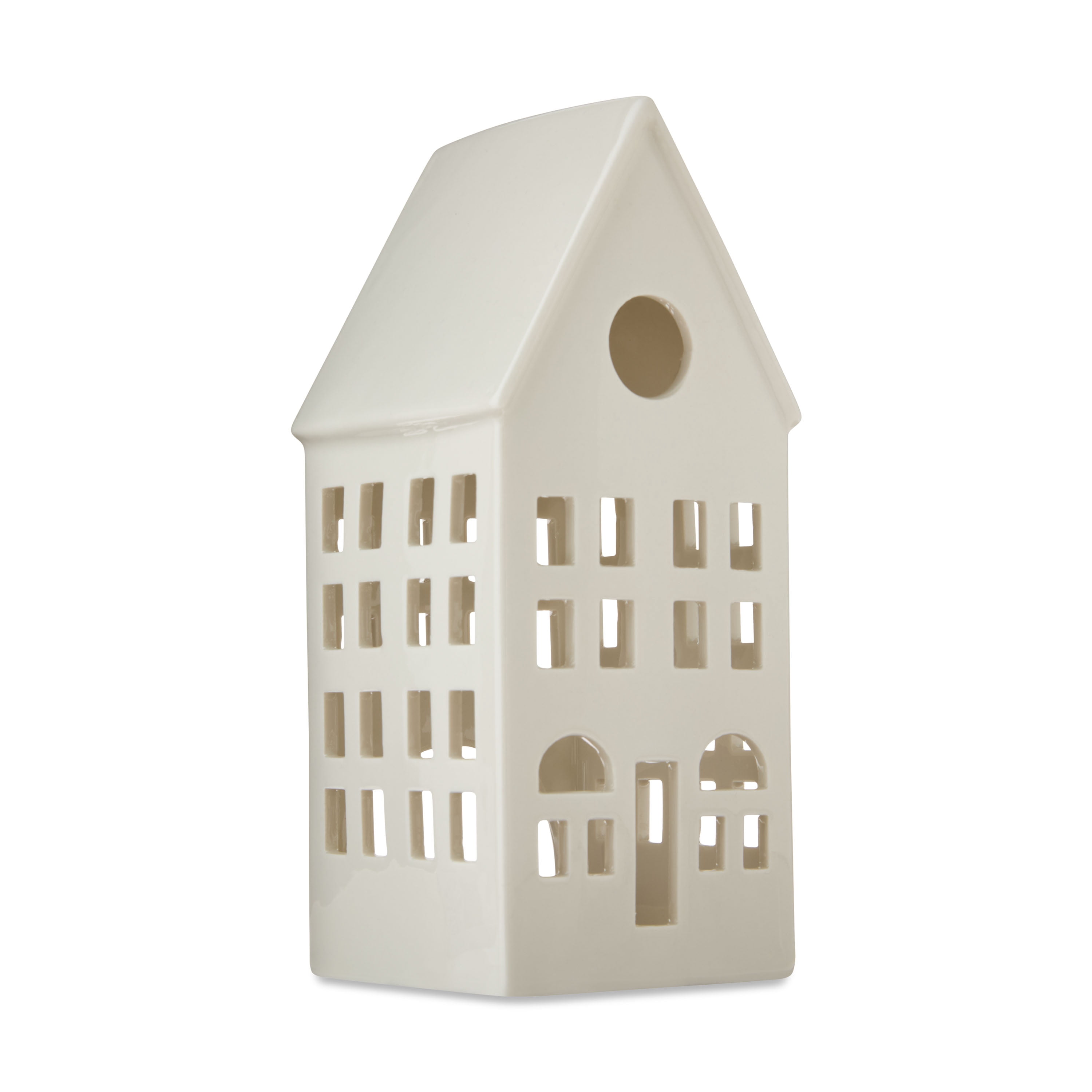 Ceramic Tall Decorative House Christmas Tabletop Decoration, White, 8", by My Texas House