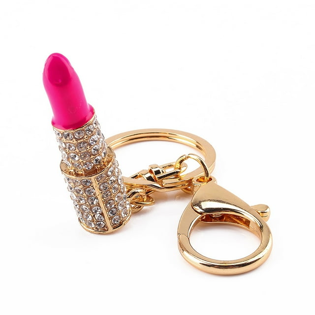 Crystal Makeup Lipstick Keyring Rhinestone Purse Bag Charm Pendant Keychain Gift
