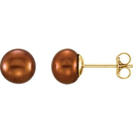 Natural Freshwater Chocolate Pearl 14kt Yellow Chocolate Freshwater Pearl Earrings 651659 / 14Kt Yellow / 06.00-07.00 Mm / Chocolate / Freshwater Cultured Pearl Earrings With Backs ()