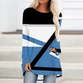 thumbnail image 2 of Graphic Print Shirts for Women Long Sleeve Color Block Plus Size Crew Neck Casual Loose Pullover Tops 90s Outfits for Ladies(Blue,XXL), 2 of 5