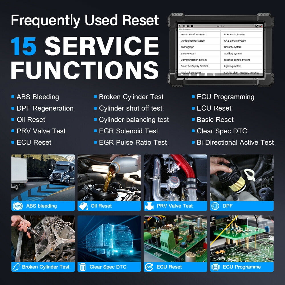 ANCEL X7 HD Heavy Duty Truck Scanner Tablet Diesel Truck Diagnostic Tool ECU Reset Full System Bidirectional Control Free 15 Reset Services,24V Truck 12V Car 2in1 Code Reader, Gift:Car Battery Tester