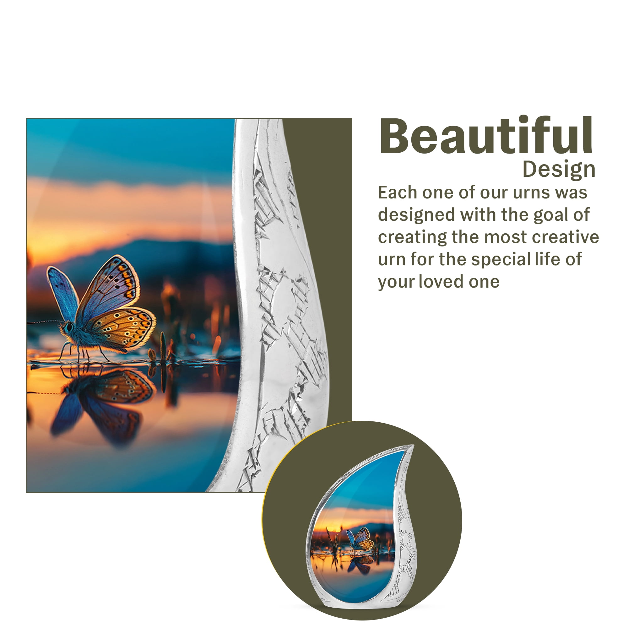 SABURIAL Butterfly Urn - Handcrafted Memorial Tribute Urn For Mom & Dad - Burial Urns For Human Ashes Male & Female - Beautiful Urns - Combo - 10 Inch Large & 3 Inch