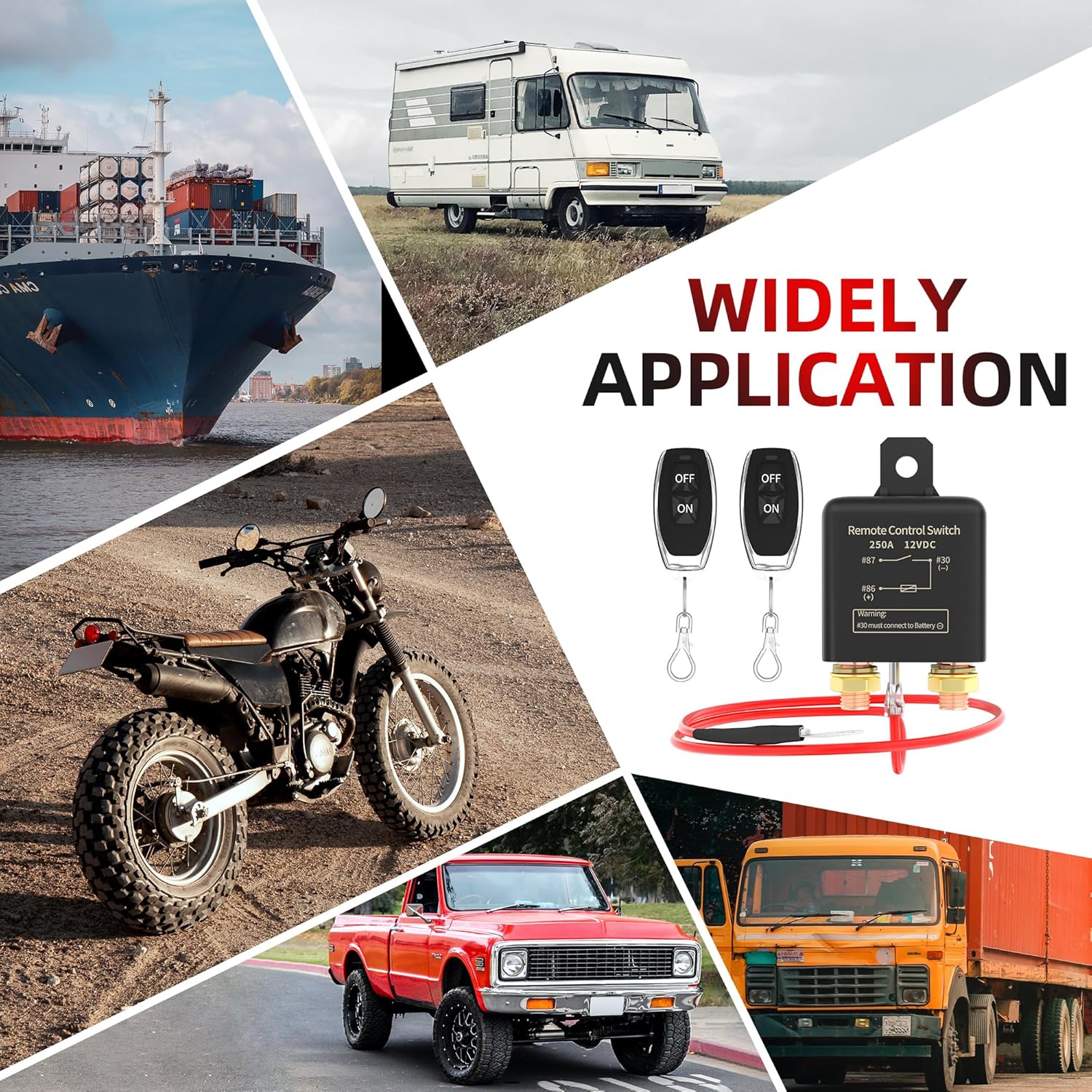 12V Remote Battery Disconnect Switch Kill Switch 250A Anti-Theft Remote Control Switch with Two Wireless Remote Control Relay Fobs for Auto Truck Boat