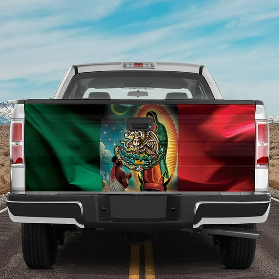 Lotusprinthandmade Mexican Flag Mexico Patriotic Tailgate Wrap 2 Sizes (24"x58"), mexico flag truck tailgate graphic, patriotic mexican eagle tailgate decal