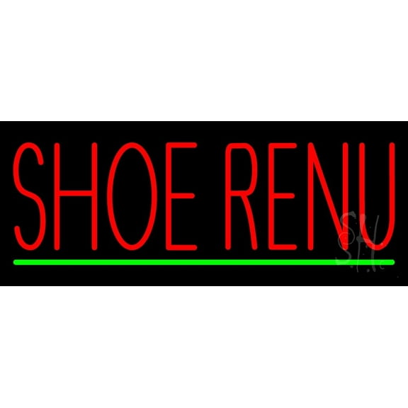 Shoe Renu Green Line LED Neon Sign 13 x 32 - inches, Black Square Cut Acrylic Backing, with Dimmer - Bright and Premium built indoor LED Neon Sign for store interior Décor, Storefront.