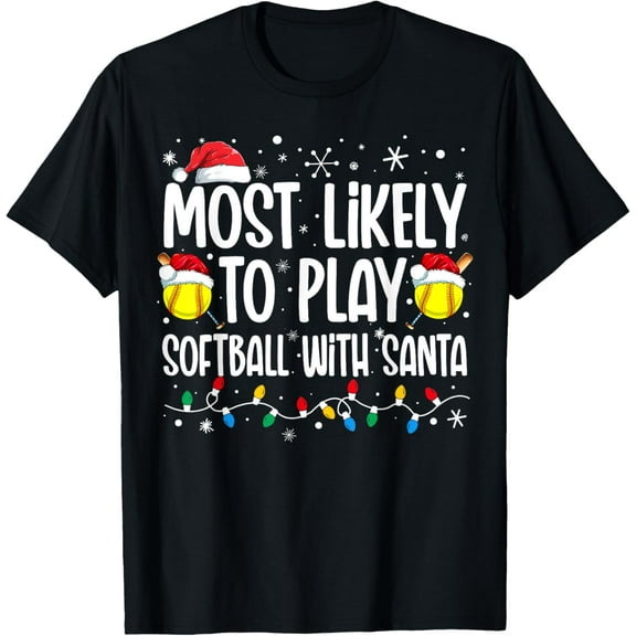 Playful Comfort Tee - Most Likely To Play Softball With Santa Funny Christmas T-Shirt