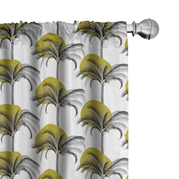 Ambesonne Hawaiian Curtains, Palm Trees and Sun Pattern, Pair of 28"x63", Pale Coffee White Grey