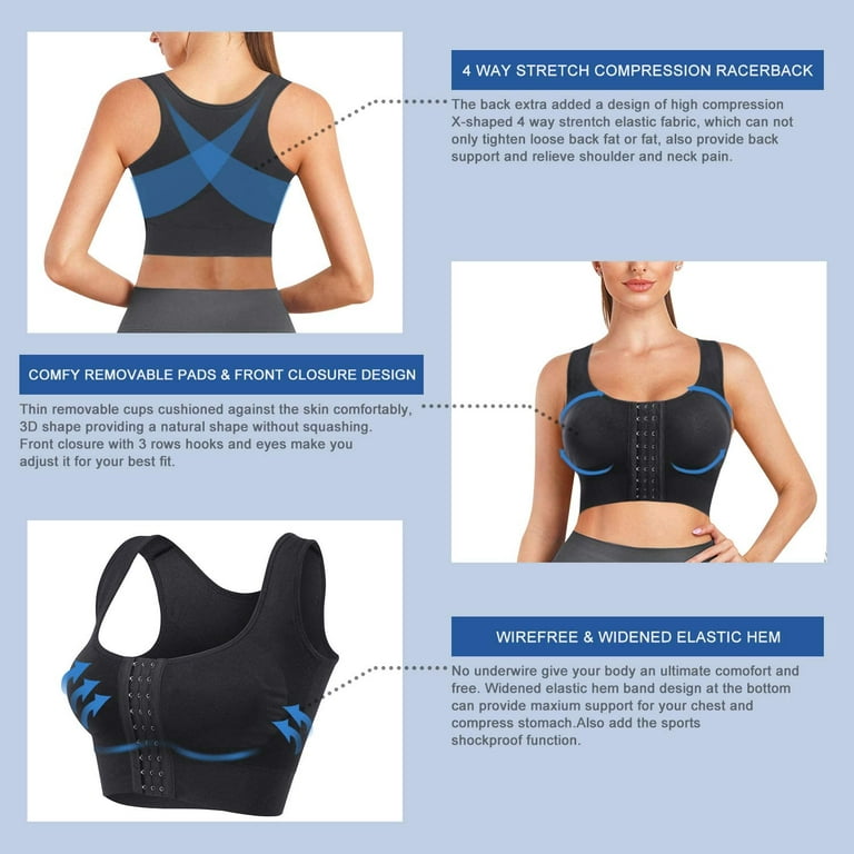 Gotoly Padded Longline Sports Bras For Womens Zipper in Front