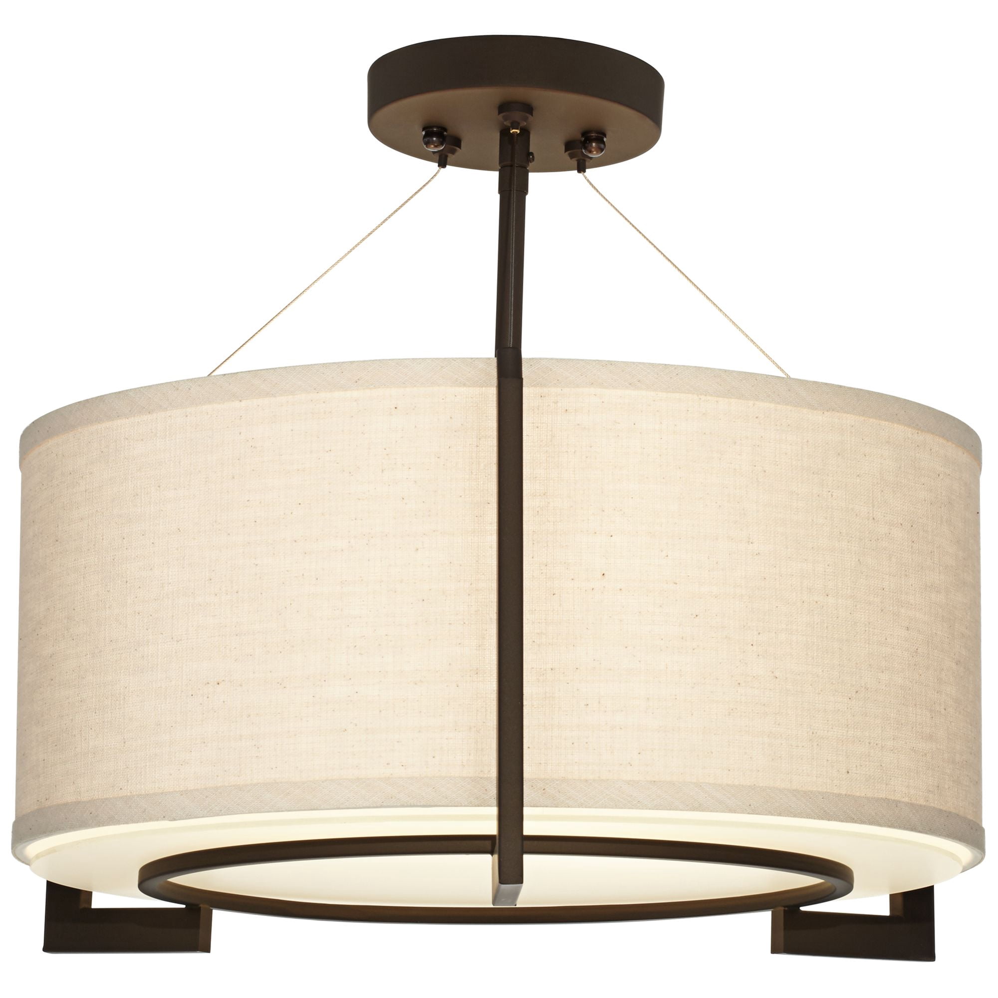 Possini Euro Design Stinson Modern Ceiling Light Semi Flush Mount Fixture 17 1/4" Wide Bronze 3-Light Linen Drum Shade for Bedroom Kitchen Living Room