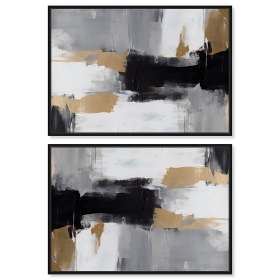 Art Remedy Contemporary Art Canvas, 15" x 10", Black Frame, Gold over Greys Set