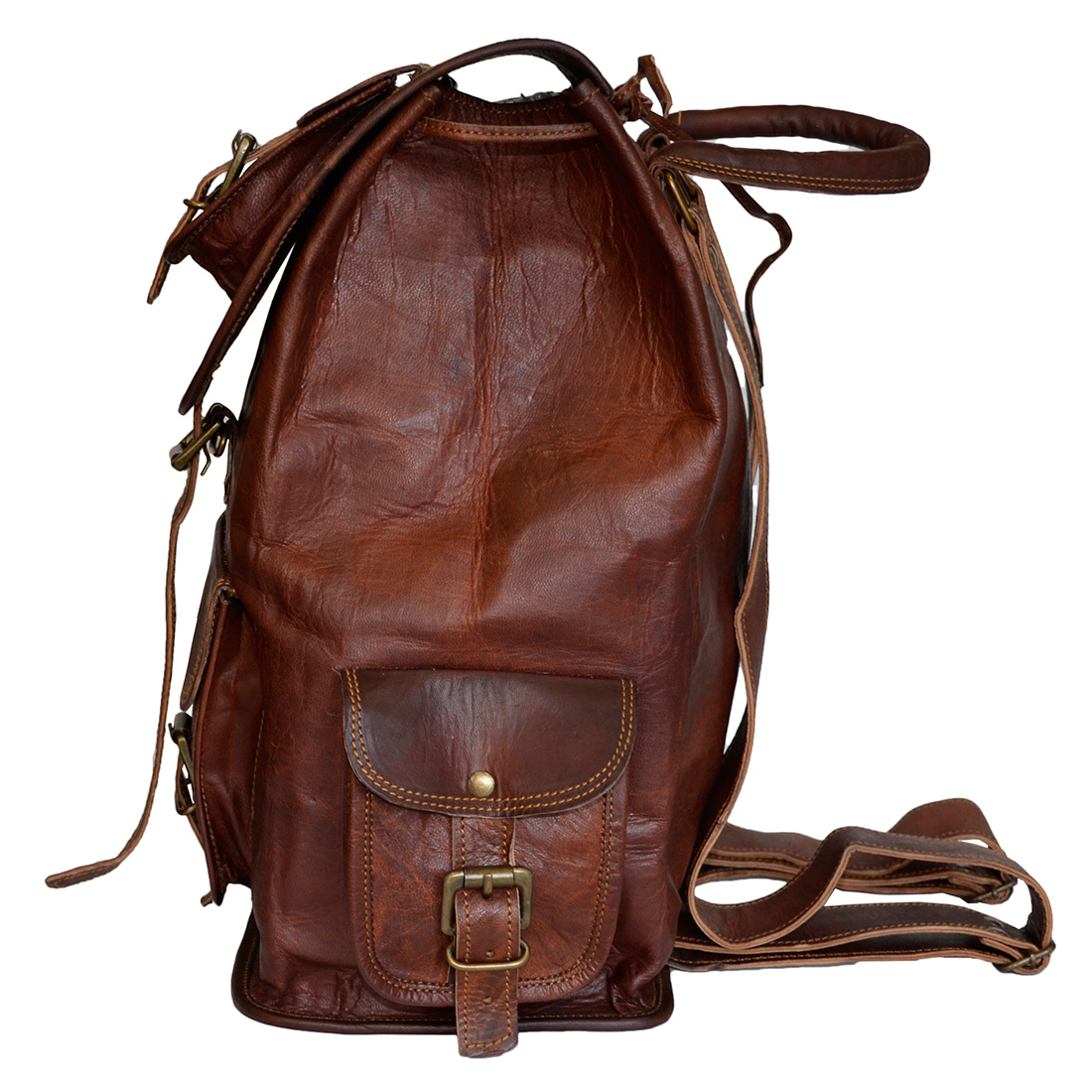 Madosh Genuine Leather Backpacks Hiking Rucksack Brown Camping Daypacks Travel Luggage Bag - image 2 of 6
