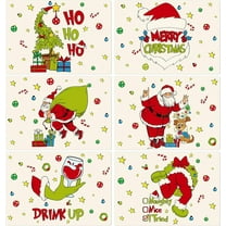 Set of 6 Christmas Placemats 17 x 12'''' Xmas Place Mats Funny Cartoon Santa Placemats Plastic Washable Table Mats for Holiday Home Dining Kitchen Party Decor Gift