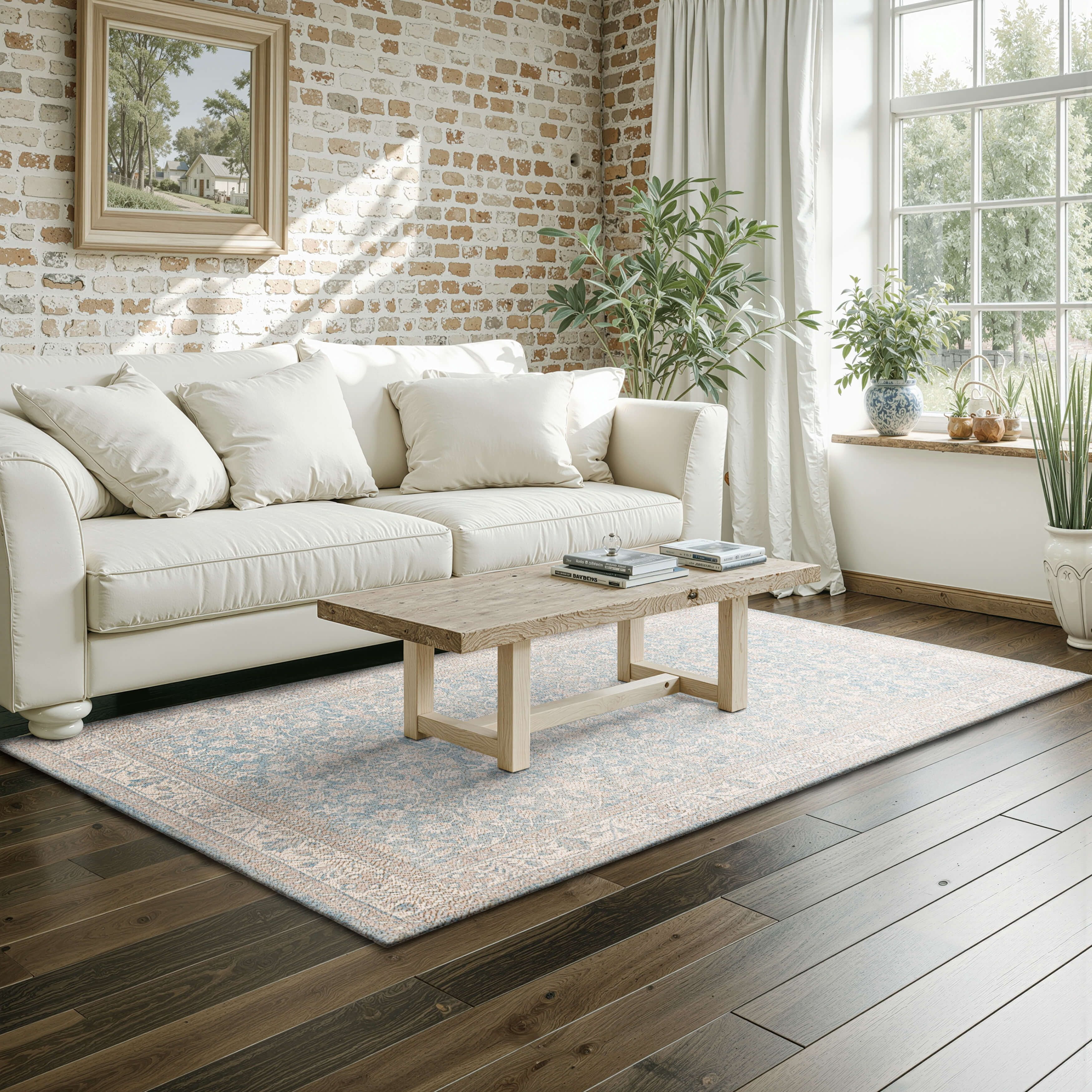 Mainstays Zula Jardin Low Pile Stain/Fade Resistant Polyester Indoor Area Rug, Blue, 5' x 7'