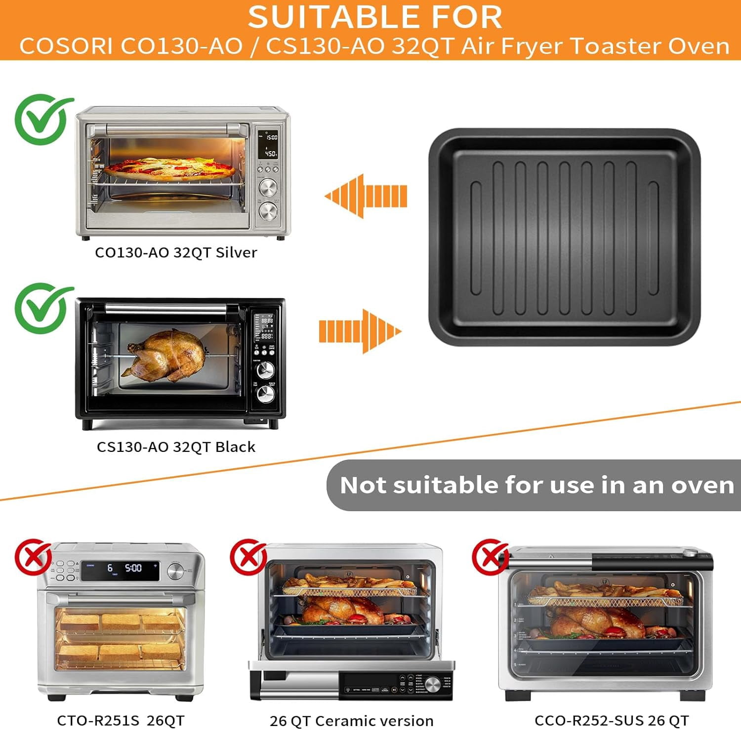 Air Fryer Grill Pan for COSORI 13 in 1 CS130-CFH CS130-AO 12 in 1 CO130-AO 32Qt Air Fryer Toaster Oven Combo, Air Fryer Rack Accessories Replacement Parts Grill Plate Crisper Plate Tray