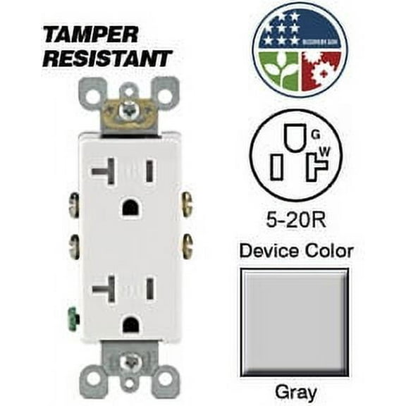 Leviton T5825 20 Amp Decora Tamper-Resistant Duplex Electrical Wall Outlet - Gray