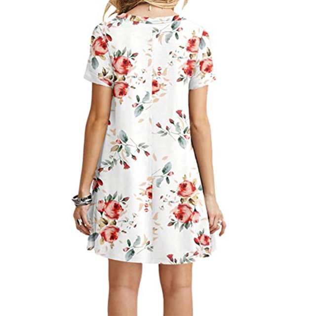 Fankiway Mode Femmes Décontractée à Manches Courtes Col Rond Imprimé Robe Mini Ample pour Dames