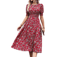 thumbnail image 3 of Women'S Chiffon Floral Dresses Casual Summer Boho Flutter Sleeve Flowy Western Dress Red L, 3 of 7