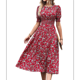 thumbnail image 3 of Vestidos Florales de para Mujer, Estilo Bohemio, Informal, de Verano, con Mangas Abullonadas, Estilo Occidental Rojo M, 3 of 10