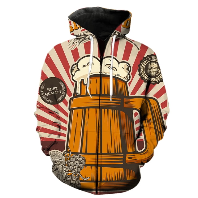Sudadera con capucha y cremallera para hombre, de manga larga, con estampado 3D de festival de cerveza de dibujos animados, estilo Harajuku de gran tamaño, gran oferta 2024, con capucha, genial.