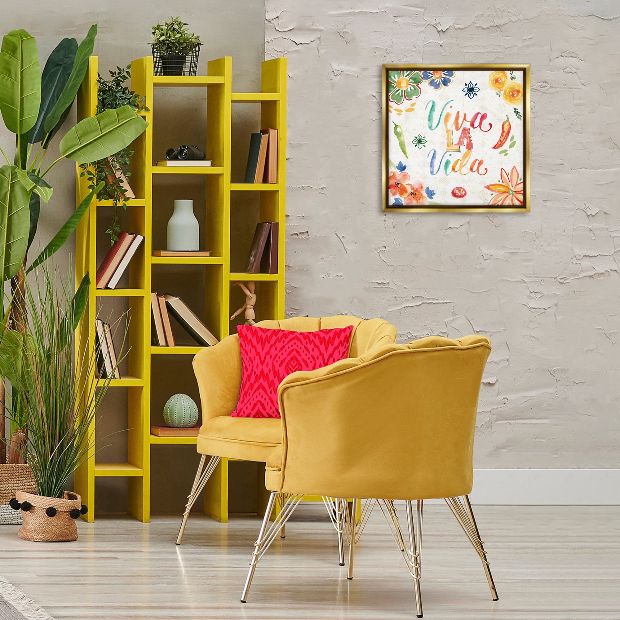 Stupell Industries Viva La Vida Celebración Inspirational Quotes & Sayings Painting Gold Floater Framed Art Print Wall Art, 18 x 18