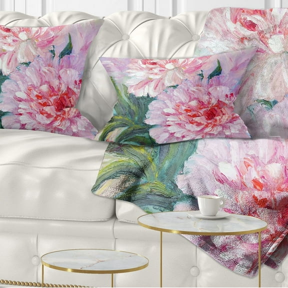 Designart Full Blown Peonies - Floral Throw Pillow - 12x20