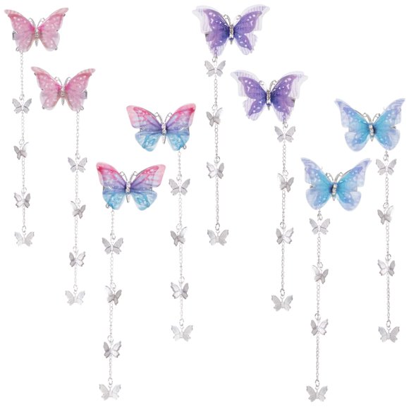 PAGOW 8 pinzas para el pelo con forma de mariposa, lindos pasadores de cocodrilo, para San Valentín, bodas, bailes, cumpleaños, accesorios para mujeres y niñas (azul, morado y rosa)