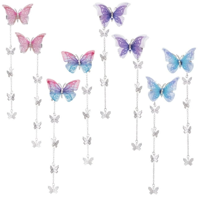 PAGOW 8 pinzas para el pelo con forma de mariposa, lindos pasadores de cocodrilo, para San Valentín, bodas, bailes, cumpleaños, accesorios para mujeres y niñas (azul, morado y rosa)