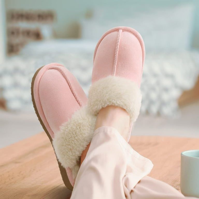 Litfun Women's Fuzzy Memory Foam Slippers Warm Comfy Winter House Shoes,  Pink, Size 6-6.5
