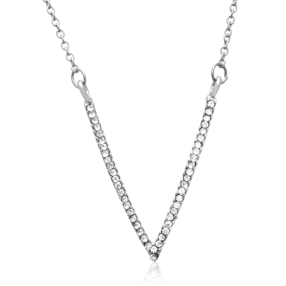SuperJeweler Crystal V Necklace for Women in White Gold Overlay, 16